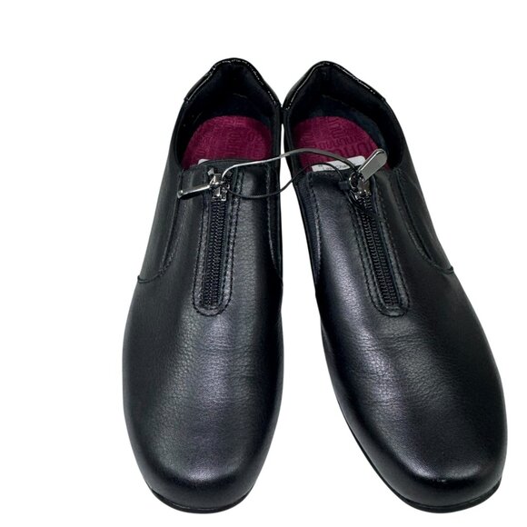 Munro Berkley Black Leather Comfort Shoes Size 8 Zip Front Shock Absorbing Sole